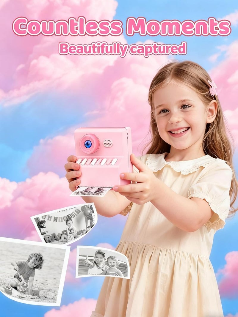 HODDRCCN Kids Camera Instant Print Pink: 32G Instant Print Camera for Kids -1080P HD - Christmas Birthday for Girls Age 3-12 - Ideal Toy for 3 4 5 6 7 8 9 10 11 12 Girls Boys - Image 2